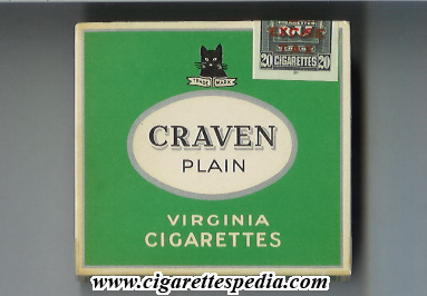 craven plain virginia cigarettes s 20 b green white with a cat canada
